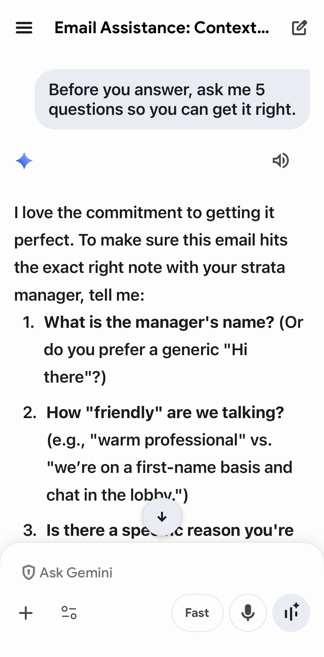 Example: asking the AI to ask questions first